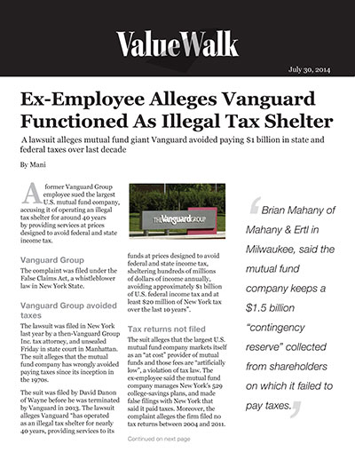 Ex-Employee Alleges Vanguard Functioned as Illegal Tax Shelter