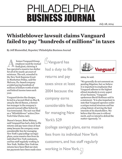 Whistleblower lawsuit claims Vanguard failed to pay "hundreds of millions" in taxes