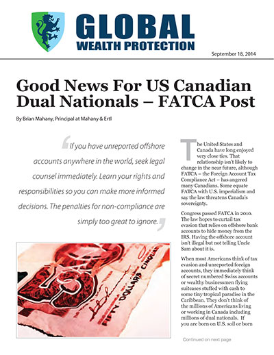 Good News For US Canadian Dual Nationals – FATCA Post