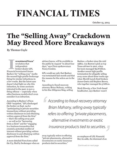 The “Selling Away” Crackdown May Breed More Breakaways