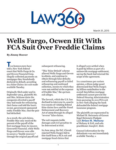 Wells Fargo, Ocwen Hit With FCA Suit Over Freddie Claims