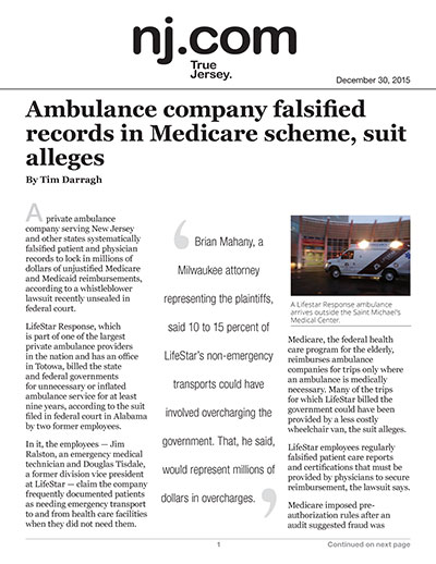 Ambulance company falsified records in Medicare scheme, suit alleges