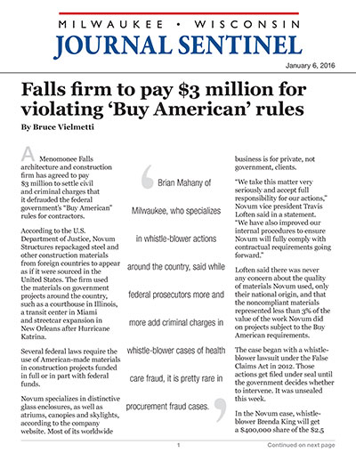 Falls firm to pay $3 million for violating 'Buy American' rules