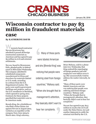 Wisconsin contractor to pay $3 million in fraudulent materials case