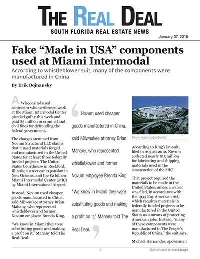 Fake “Made in USA” components used at Miami Intermodal