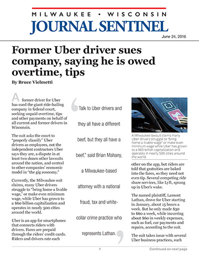 Former Uber driver sues company, saying he is owed overtime, tips