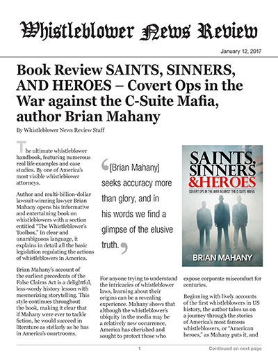 Book Review SAINTS, SINNERS, AND HEROES – Covert Ops in the War against the C-Suite Mafia, author Brian Mahany