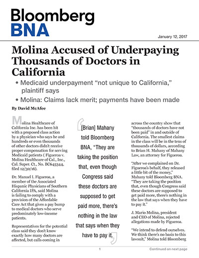 Molina Accused of Underpaying Thousands of Doctors in California